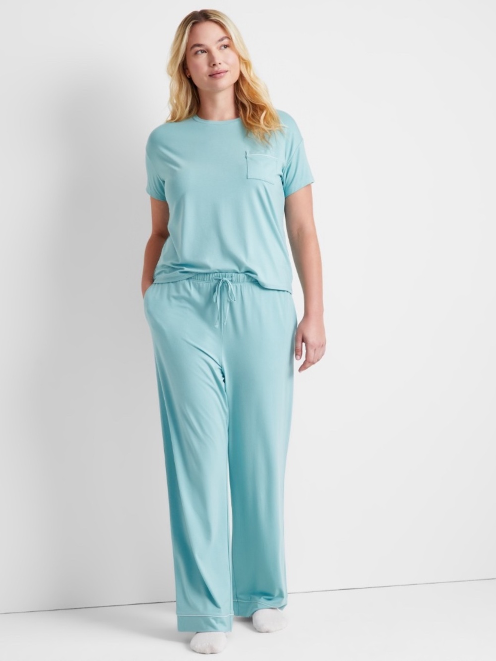 State of Day Women's2 Piece Fluid Knit Pajama Set Canton Blue Green Size 2XL NWT